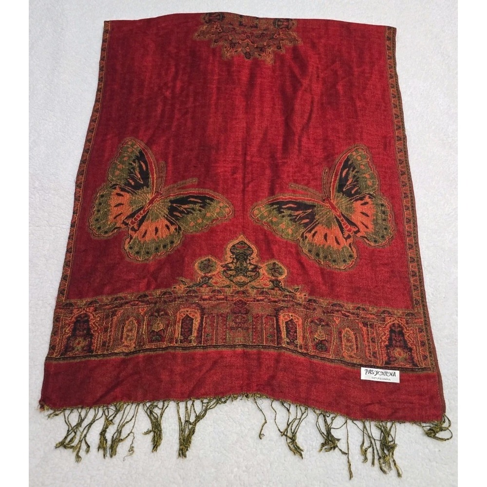 Pashmina Butterfly Print Wide Long Shawl Scarf Fringe